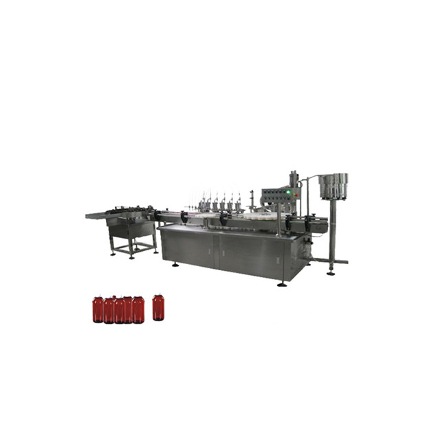 Mała butelka kropli do oczu, maszyna do napełniania lakierów do paznokci i maszyna do zamykania